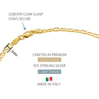 KISPER 18k Gold over 925 Sterling Silver Italian 3mm Diamond-Cut Mariner Chain Anklet Bracelet