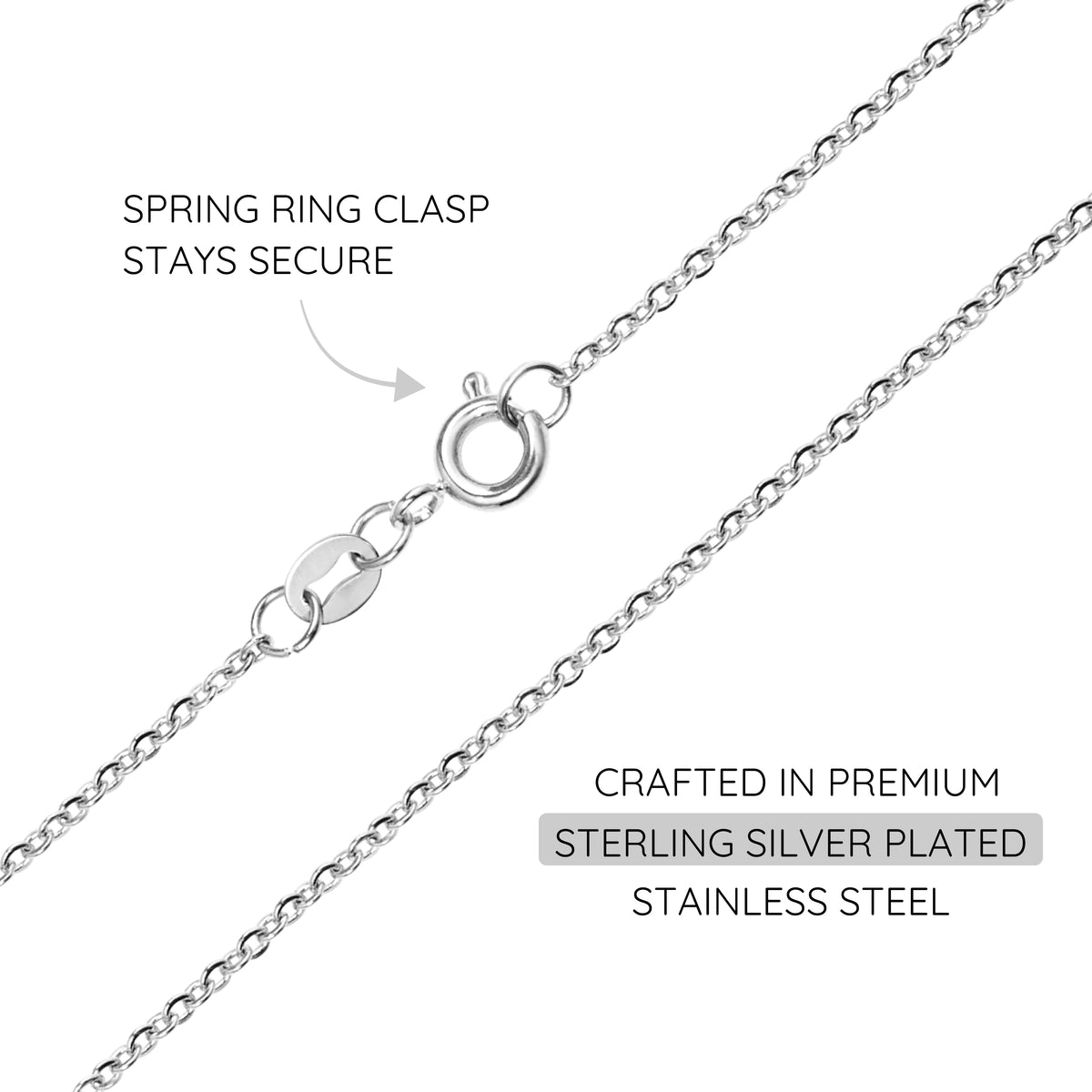 KISPER 1.5mm Stainless Steel Silver Cable Chain Necklace w/ Spring Ring Clasp