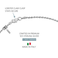 KISPER 925 Sterling Silver Italian 1.5mm Diamond-Cut Rope Chain Anklet Bracelet