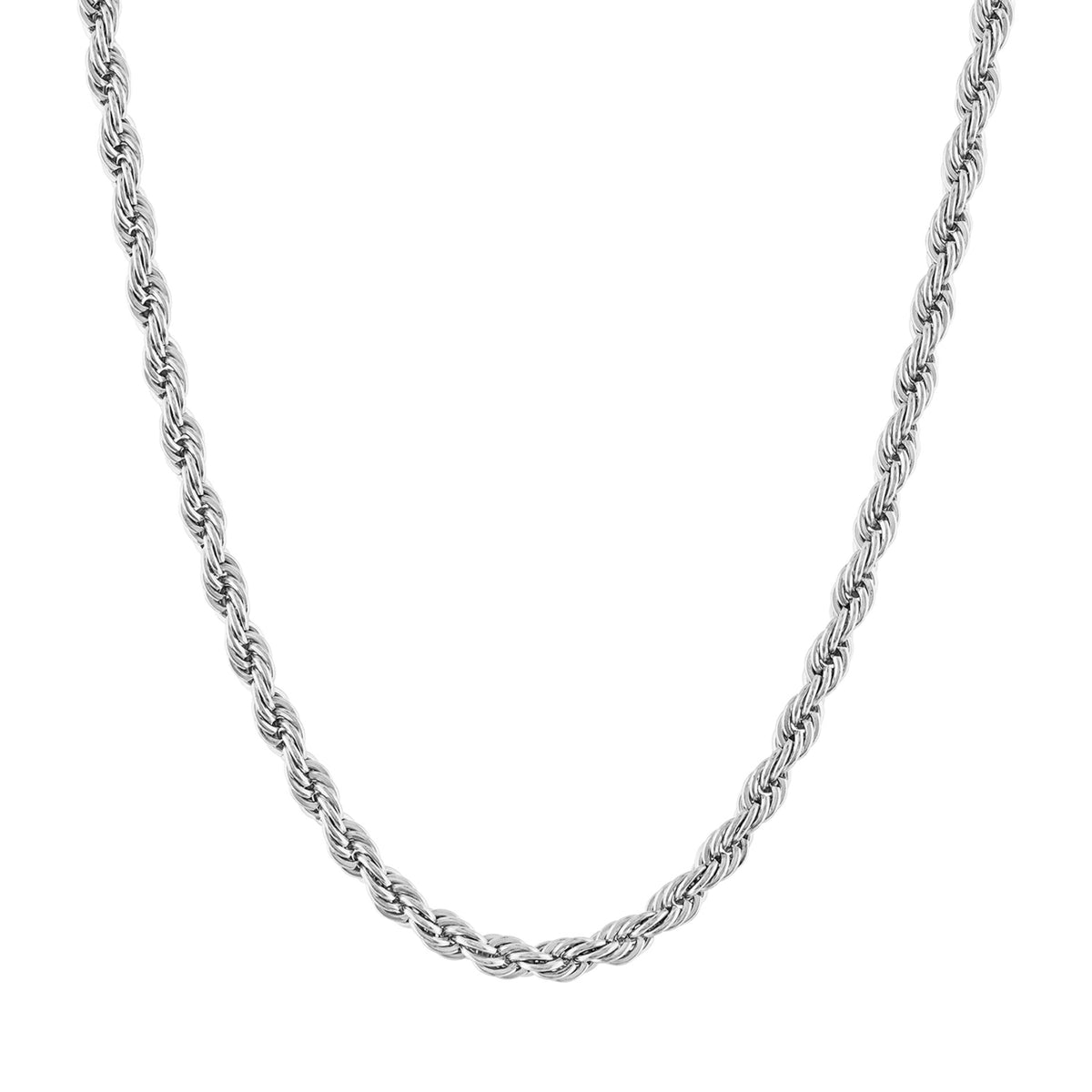 18K White Gold Plated Rope Chain Necklace 5mm