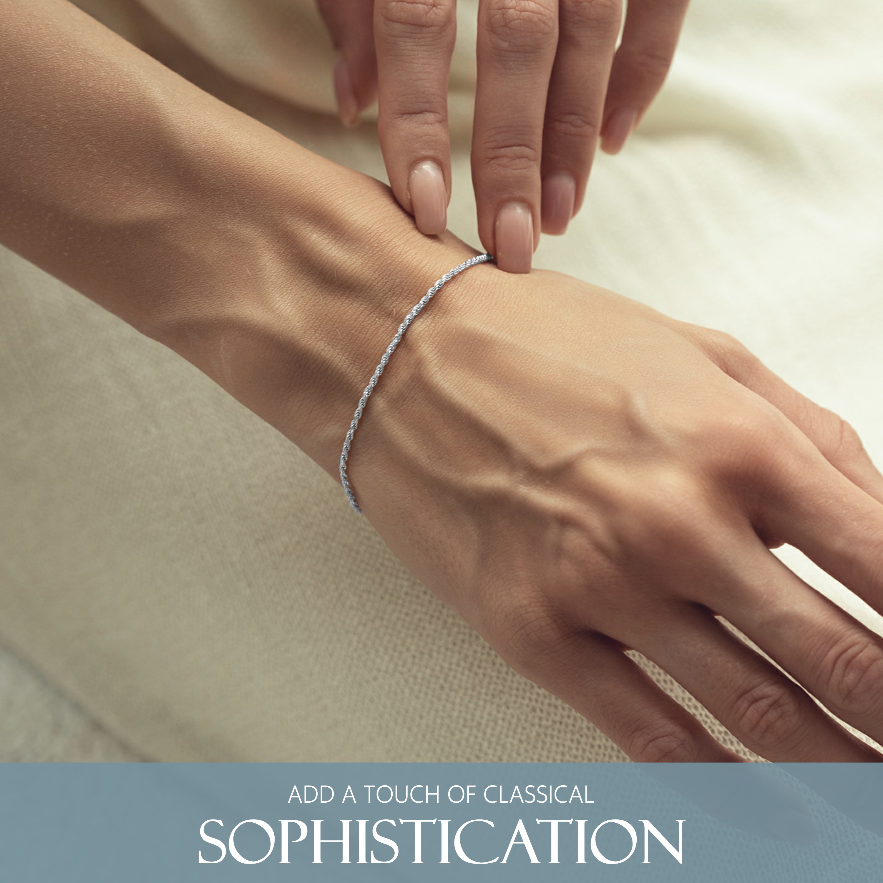 KISPER 925 Sterling Silver Italian 1.5mm Rope Chain Bracelet w/ Lobste