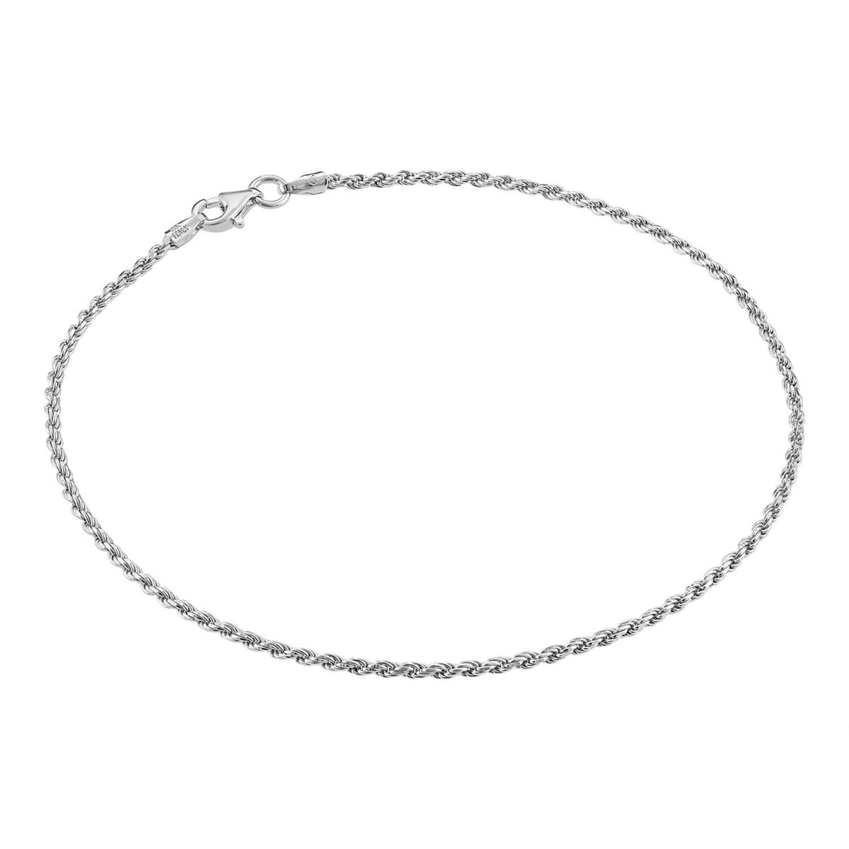 KISPER 925 Sterling Silver Italian 1.5mm Diamond-Cut Rope Chain Anklet Bracelet