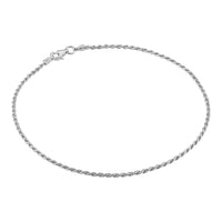 KISPER 925 Sterling Silver Italian 1.5mm Diamond-Cut Rope Chain Anklet Bracelet