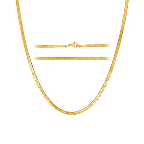 KISPER 24K Gold 3mm Stainless Steel Snake Chain Necklace with Lobster Clasp