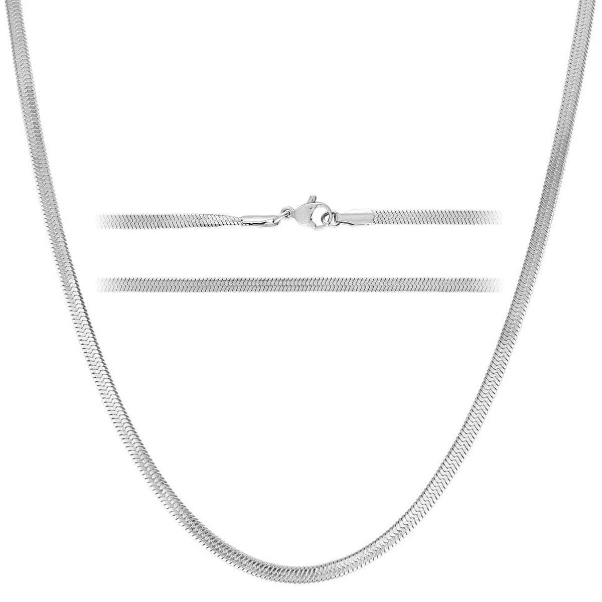 925 Sterling Silver Plated 3mm Flat Herringbone Snake Chain Necklace