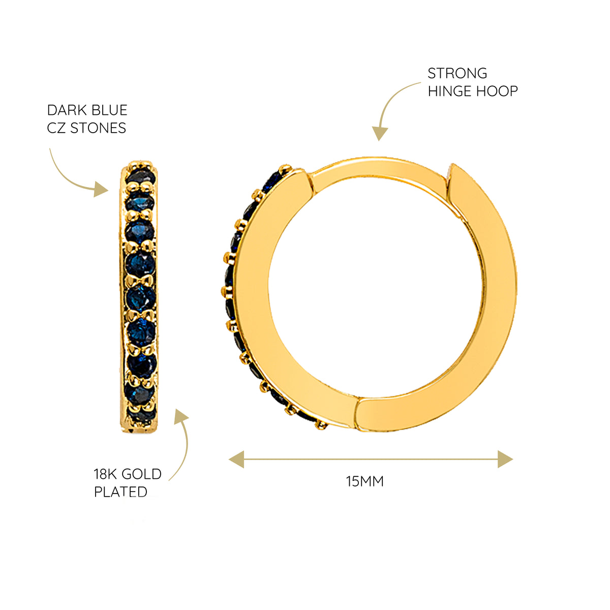 KISPER 18K Gold Plated Brass Cubic Zirconia Cuff Earrings Huggie Hoop