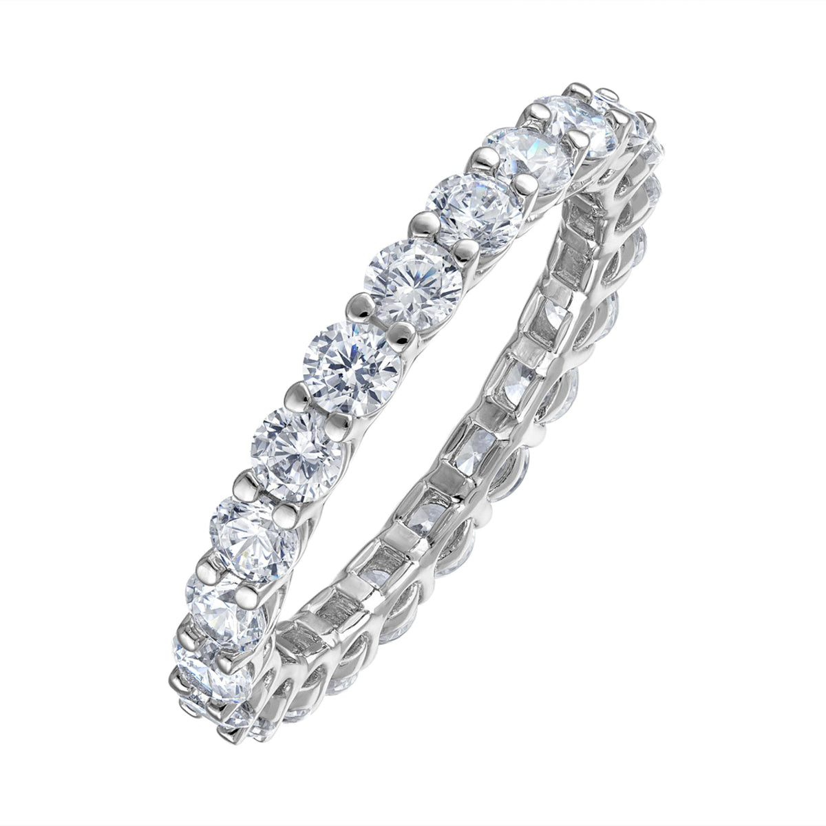 CZ Eternity Band Ring in 14K White Gold Plating – Round, Oval & Emerald Cut