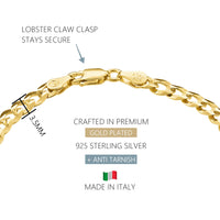 18K Gold Plated 925 Sterling Silver Chain Bracelet for Women – Curb, Figaro, Mariner & Rope Styles
