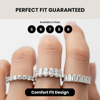 CZ Eternity Band Ring in 14K White Gold Plating – Round, Oval & Emerald Cut