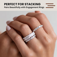 CZ Eternity Band Ring in 14K White Gold Plating – Round, Oval & Emerald Cut