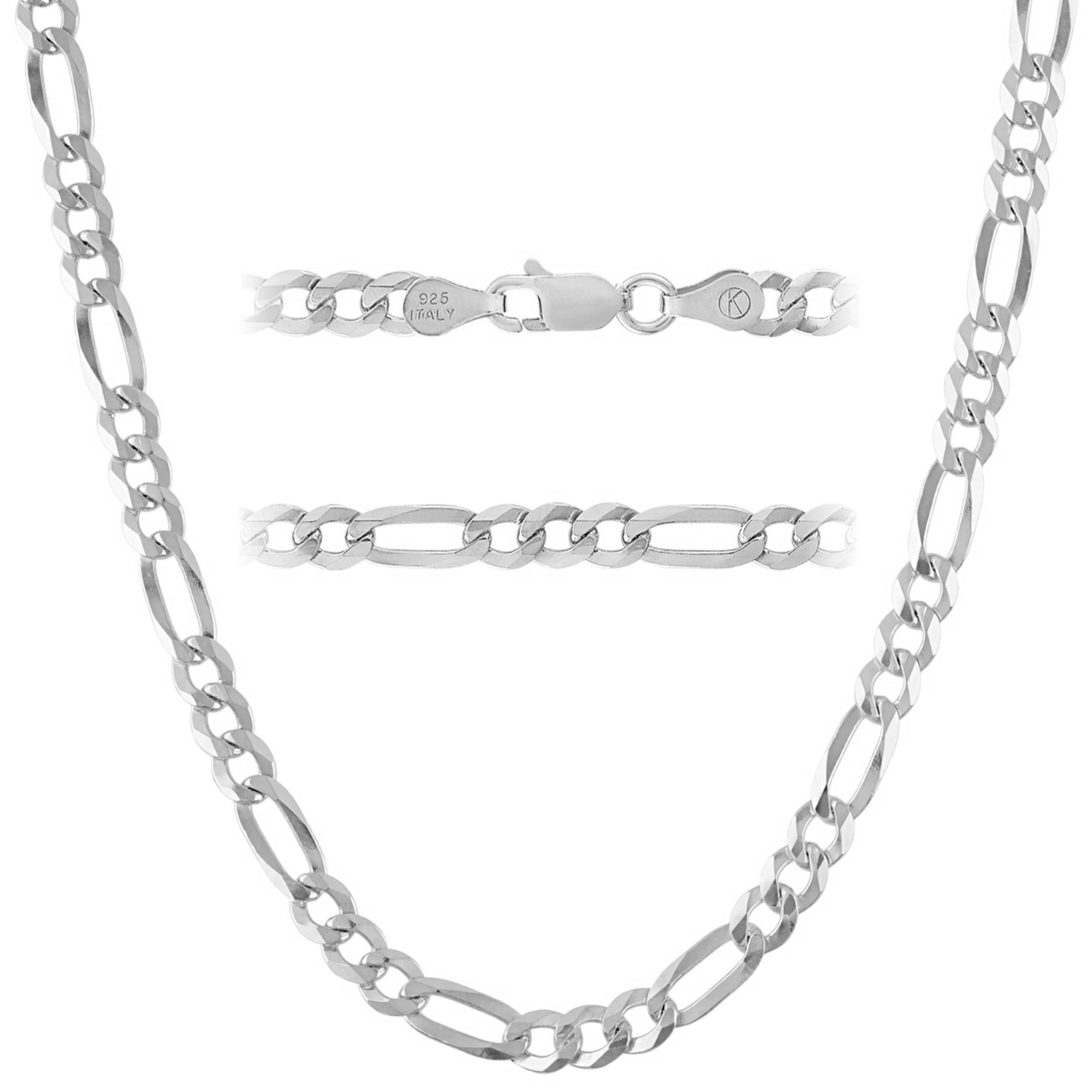 KISPER 925 Sterling Silver Italian 5mm Figaro Chain Necklace w Lobste