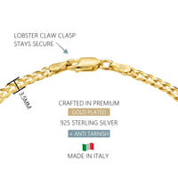 KISPER 18K Gold 925 Sterling Silver Italian 3.5mm Cuban Link Chain Bracelet