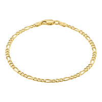 KISPER 18k Gold over 925 Sterling Silver Italian 3mm Figaro Chain Bracelet w/ Lobster Clasp