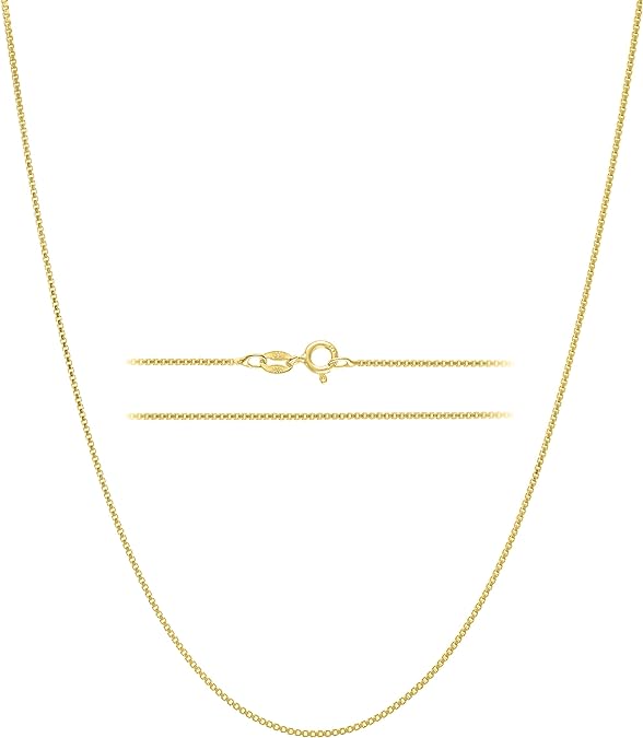 KISPER 18K Yellow Gold 925 Sterling Silver 1mm Thin Italian Box Chain Necklace