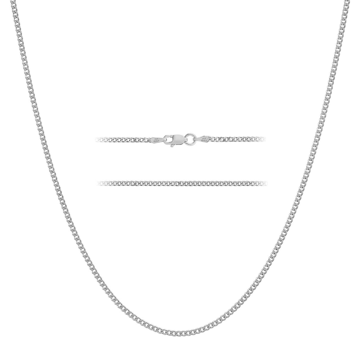 KISPER 925 Sterling Silver 1.75, 2.5mm Italian Cuban Chain Necklace w/ Lobster Clasp