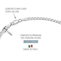 KISPER 925 Sterling Silver Italian 3.5mm Diamond-Cut Curb Chain Anklet Bracelet