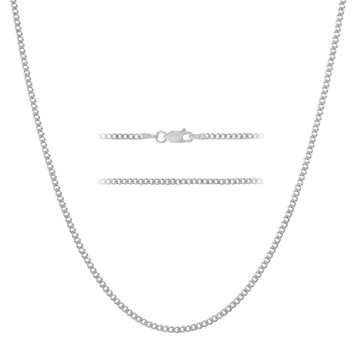 KISPER 925 Sterling Silver 1.75, 2.5mm Italian Cuban Chain Necklace w/ Lobster Clasp