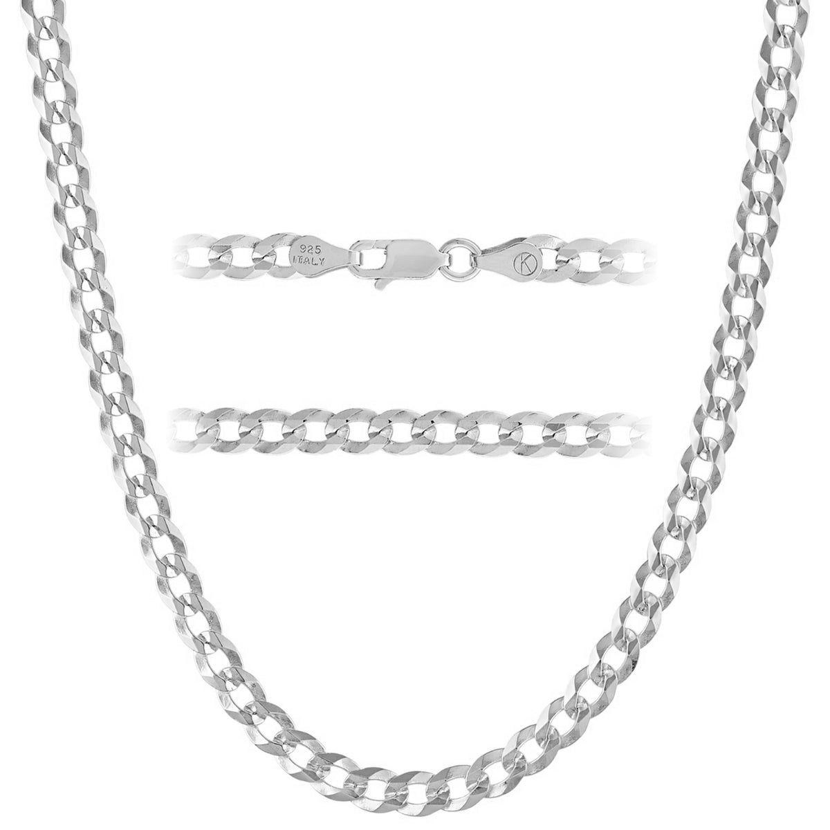 KISPER 925 Sterling Silver Italian 5mm Cuban Chain Necklace w/ Lobster Clasp